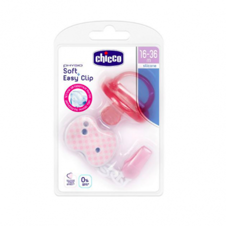 Chicco Pack Chupeta Physio Soft Silicone e Easy Clip Rosa 16-36m