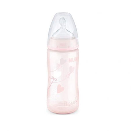 NUK First Choice+ Baby Rose&Blue Pink Silicone Teat Bottle 0-6m 300ml