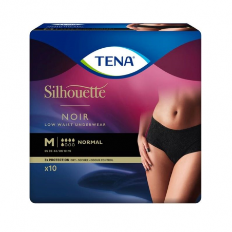 TENA Silhouette Normal Cintura Baixa Negro Tamanho M 10unidades