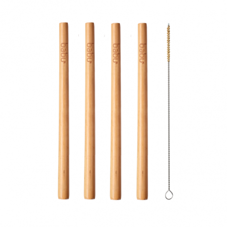 Babu Life Case Bamboo Straws x4 + Cepillo de fibra de coco