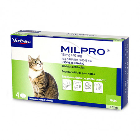 Milpro Gatos 16 mg/40mg 4comprimidos Milpro Gatos 16 mg/40mg 4comprimidos
