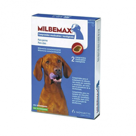 Milbemax Cão +5kg 12.5/125mg 2comprimidos mastigáveis