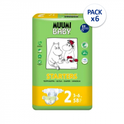 Muumi Baby T2 3-6Kg 58 Fraldas Pack 6 unidades