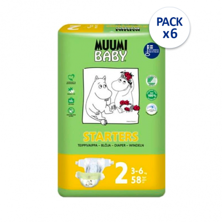 Pañales Muumi Baby T2 3-6Kg 58 Pack 6 unidades