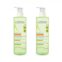 2 en A-Derma Exomega Control Gel Nettoyant Émollient 2 en 1 Corps et Cheveux 2x500ml