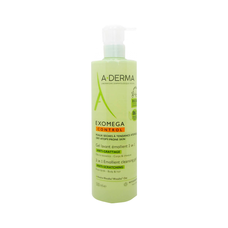 A-Derma Exomega Control Cleansing Gel Emollient 2 in 1 Body and Hair 500ml