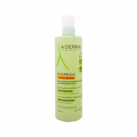 A-Derma Exomega Control Gel Nettoyant Émollient 2 en 1 Corps et Cheveux 500ml