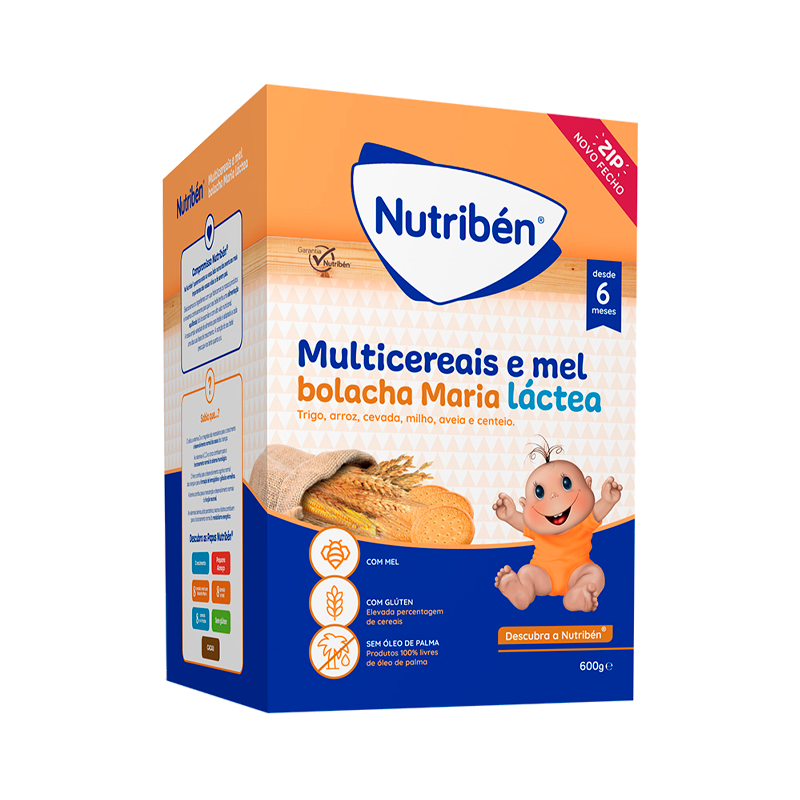 Nutribén Papa Multicereais e Mel Bolacha Maria Láctea 6m+ 600g