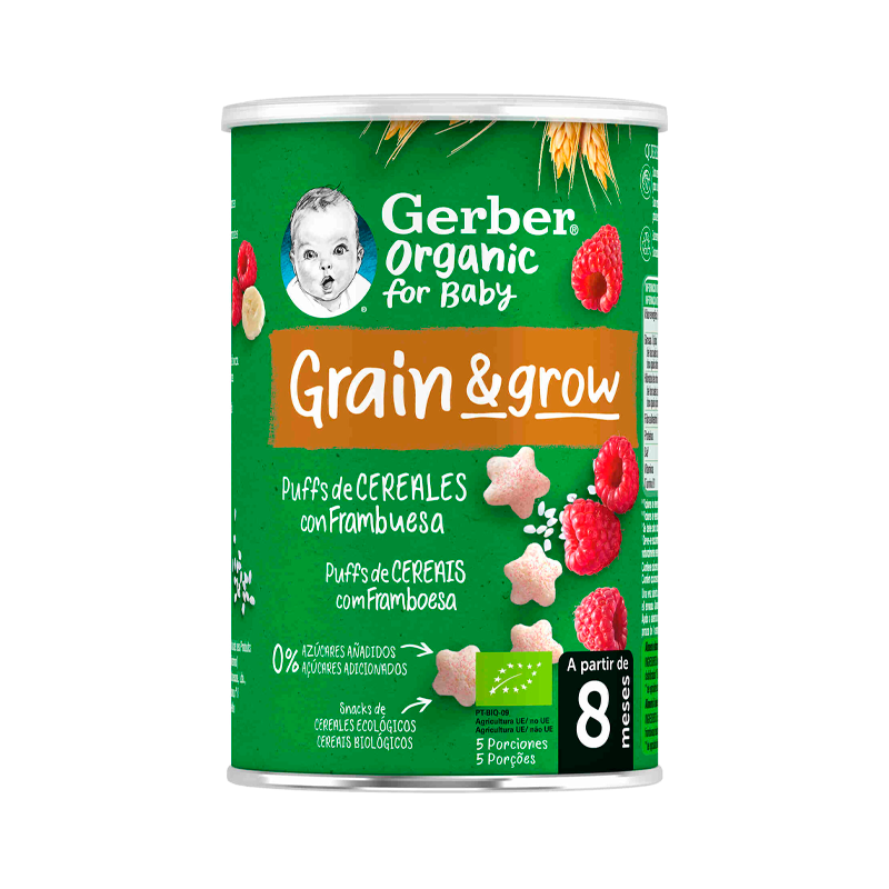 Nestlé Gerber Organic Grain & Grow Puffs de Cereais com Frambuesa 35g
