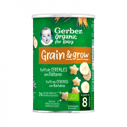 Nestlé Gerber Organic Grain & Grow Cereal Puffs con Plátano 8M+ 35g