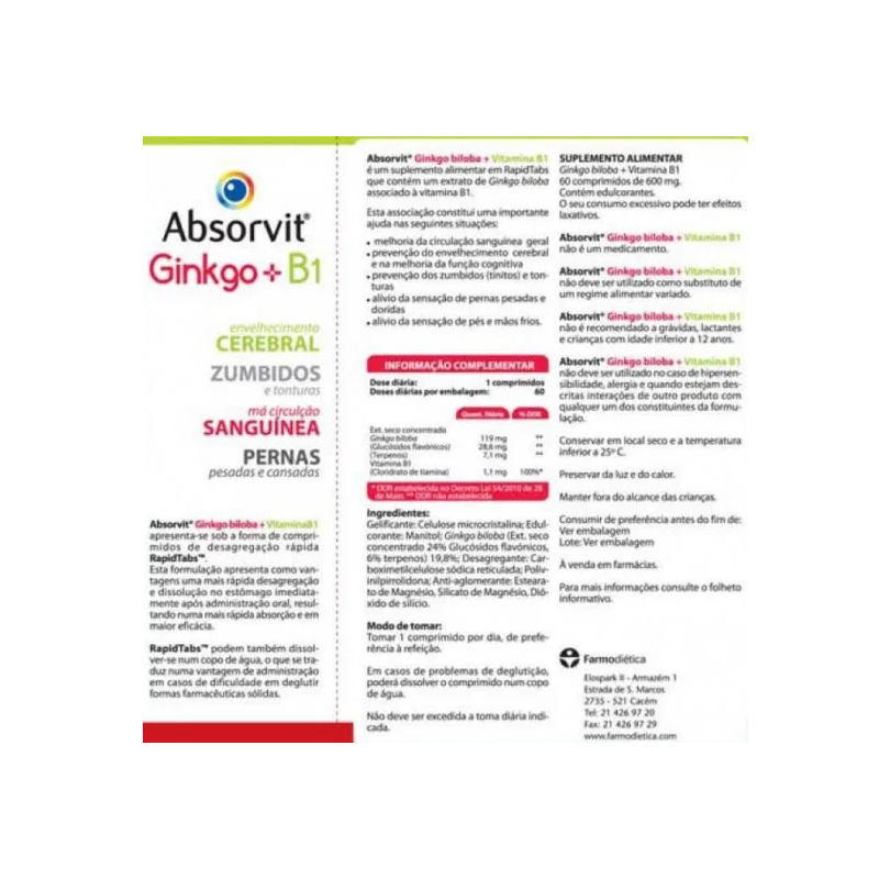 Absorvit Ginkgo Biloba + B1 60 comprimés