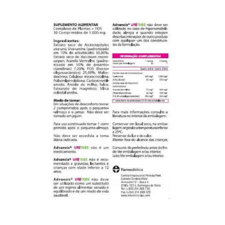 Advancis Uritabs 30 tabletas Advancis Uritabs 30 tabletas