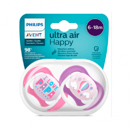 Philips Avent Chupetas Ultra Air I Love Papa 6-18m Rosa 2 unidades