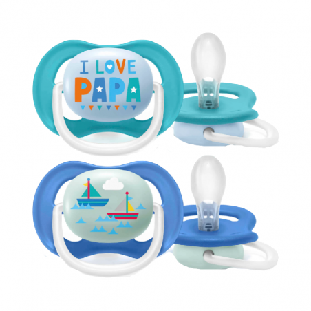 Philips Avent Sucettes Ultra Air Happy I Love Papa 6-18m Bleu 2 pcs