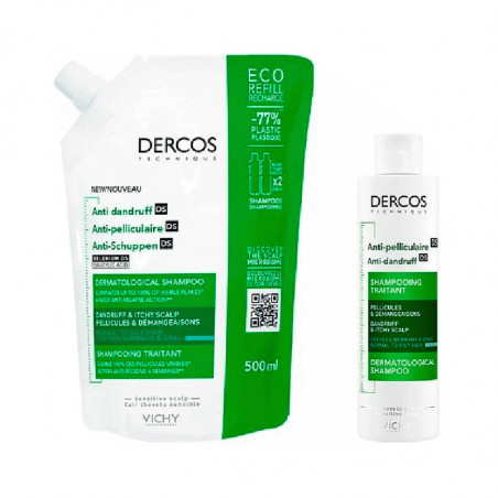 Dercos Shampoing Gras Antipelliculaire 390 ml et Recharge 500 ml