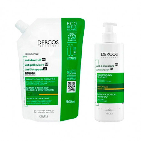 Dercos Technique Shampoing Antipelliculaire Shampoing 390 ml et Recharge 500 ml Cheveux Secs