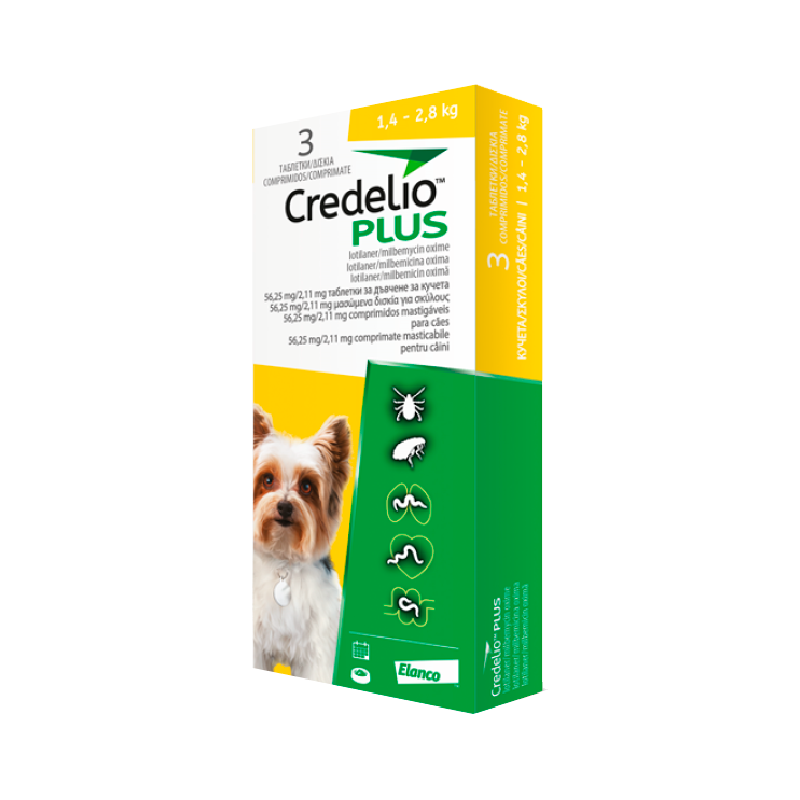 Credelio Plus Perro 56,25mg/2,11mg 1,4-2,8kg 3 comprimidos
