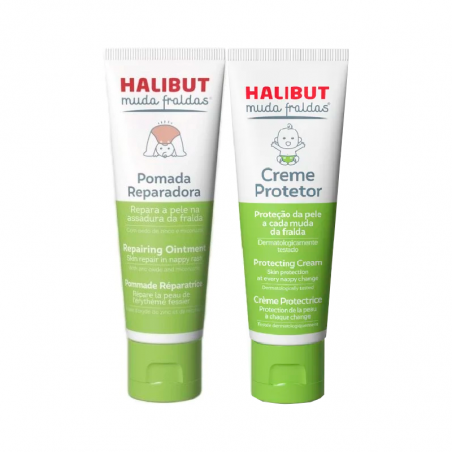 Halibut Muda Fraldas Pomada Reparadora 50g + Creme Protetor 50g Halibut Muda Fraldas Pomada Reparadora 50g + Creme Protetor 50g