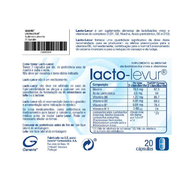 Lacto-Levur 20 cápsulas