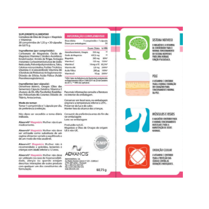 Absorvit Magnésio Mulher 30 comprimidos + 30 cápsulas