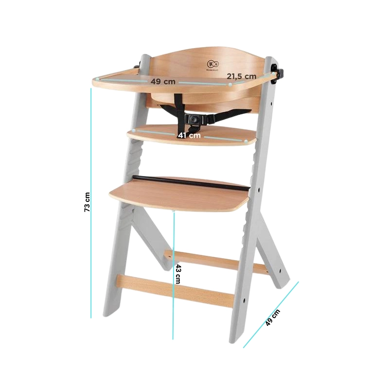 Kinderkraft Enock Silla Comedor Madera-Gris Sin Cojín