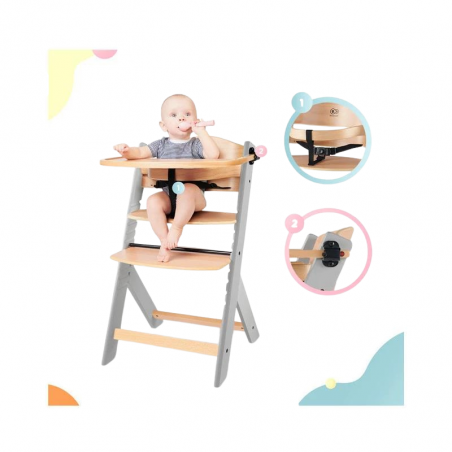Kinderkraft Enock Feeding Chair Gray-Wood W/ Cushion
