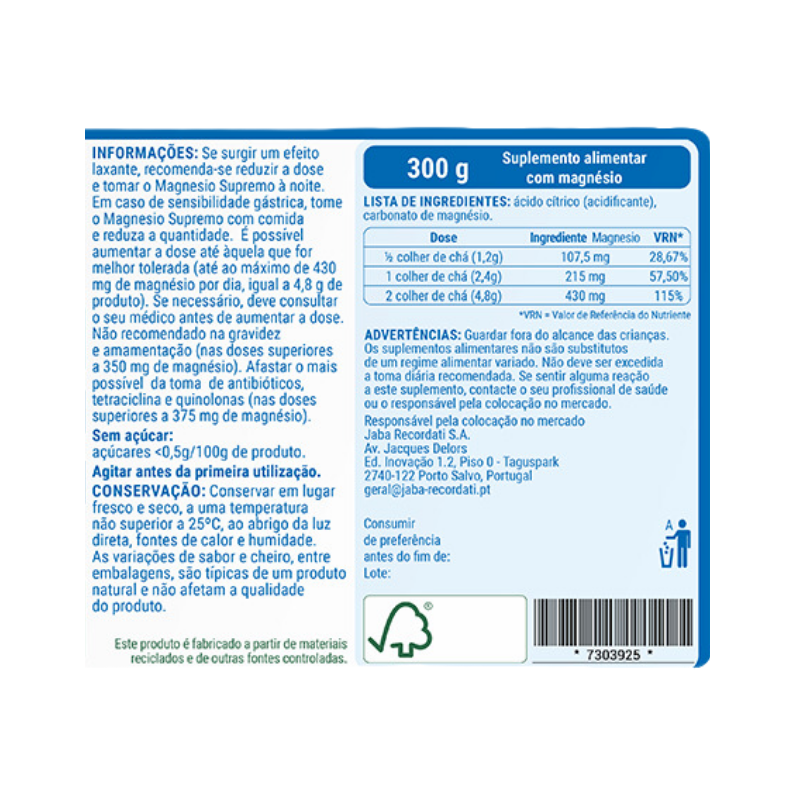 Magnesio Supremo en Polvo 300g