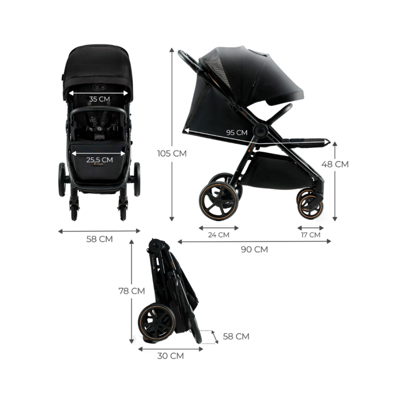 Passeggino Kinderkraft MITZY – Leggero, Pieghevole, Fino 22 Kg, Schienale E Poggiapiedi Regolabili, Nero