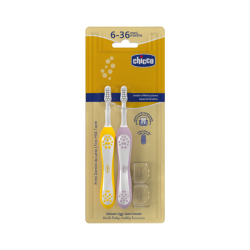 Chicco Toothbrushes First Teeth 6-36m Pack Yellow/Pink