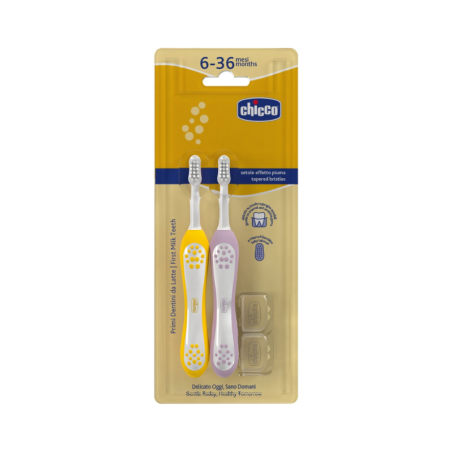 Chicco Cepillos Primeros Dientes 6-36m Pack Amarillo/Rosa