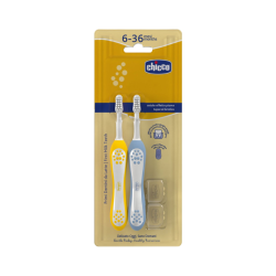 Chicco Toothbrushes First Teeth 6-36m Pack Yellow/Blue