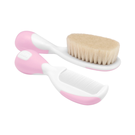 Chicco Cepillo y Peine de Cerdas Naturales Rosa