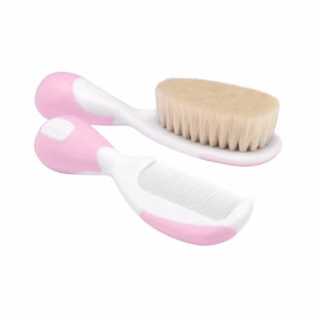 Chicco Natural Bristle Comb and Brush Pink