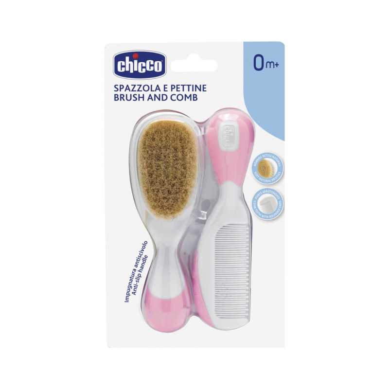 Chicco Natural Bristle Comb and Brush Pink