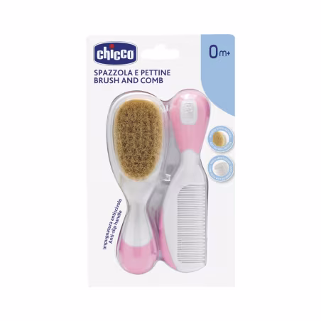 Chicco Peigne et Brosse en Poils Naturels Rose