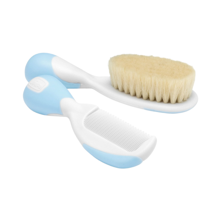 Chicco Peigne et Brosse en Poils Naturels Bleu