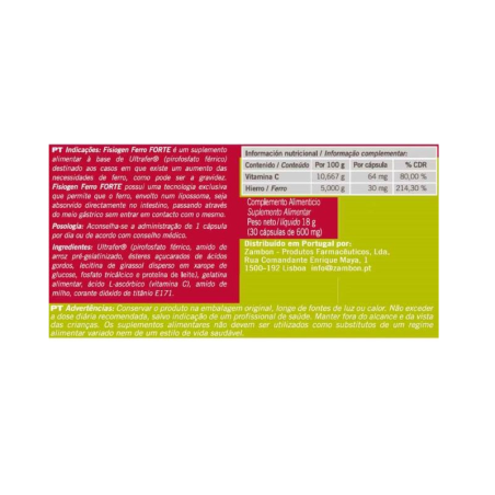 Fisiogen Strong Iron 30 Cápsulas Fisiogen Strong Iron 30 Cápsulas