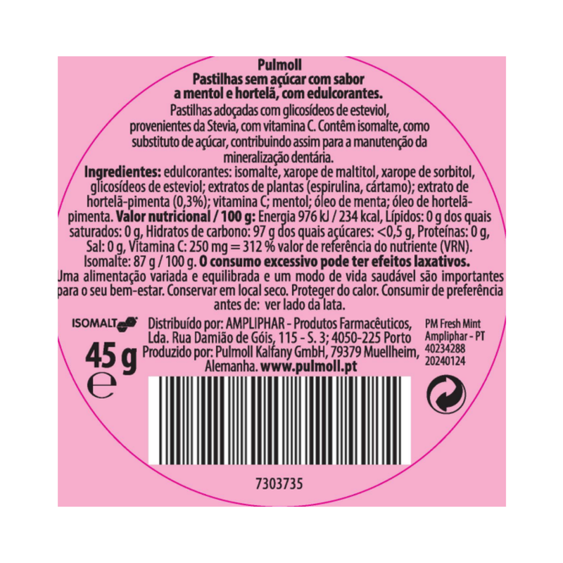 Pulmoll Rebuçados Menta Fresca 45g
