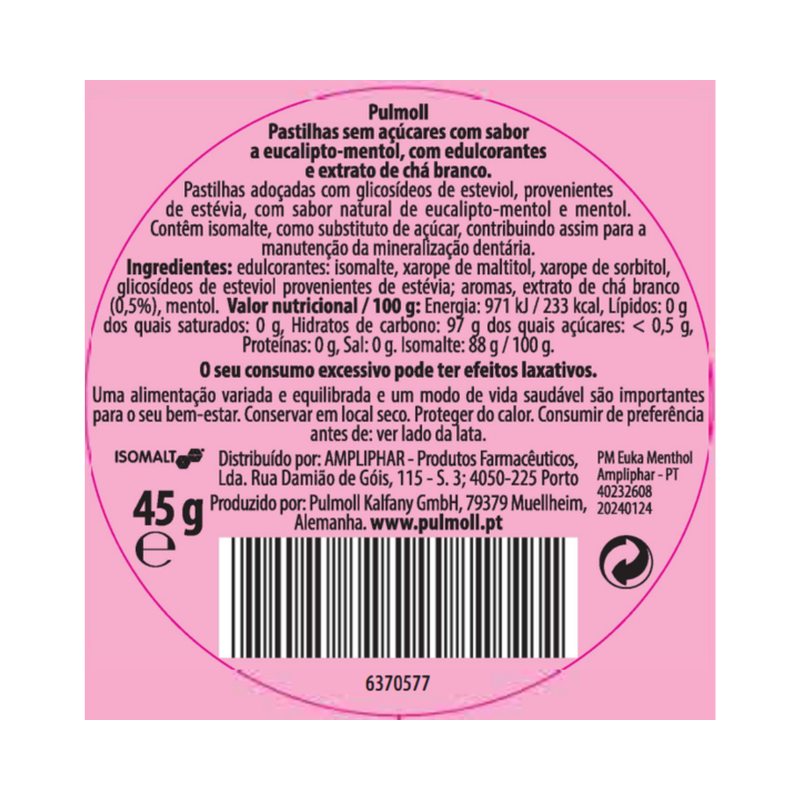 Pulmoll Rebuçados Eucalipto Mentol 45g