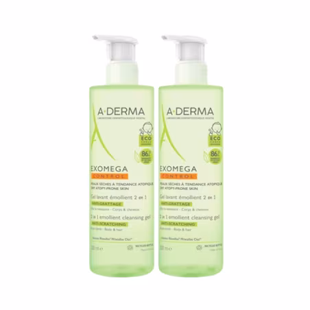 A-Derma Exomega Control Gel Lavante Emoliente 2 em 1 Corpo e Cabelo 2x500ml