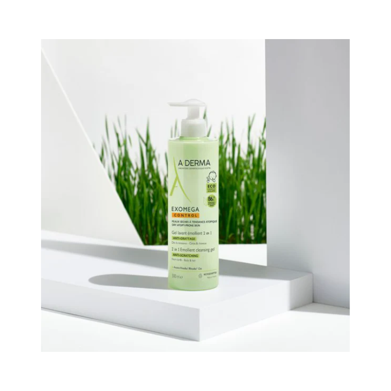 A-Derma Exomega Control Gel Limpiador Emoliente 2 en 1 Cuerpo y Cabello 2x500ml