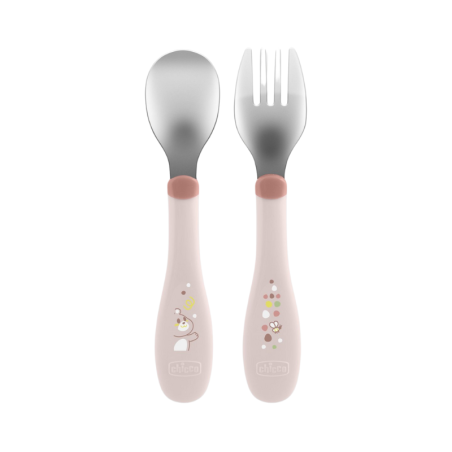 Chicco Stainless Steel Cutlery Set 18m+ Pink