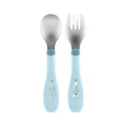 Chicco Set Cubiertos de Acero Inoxidable 18m+ Azul