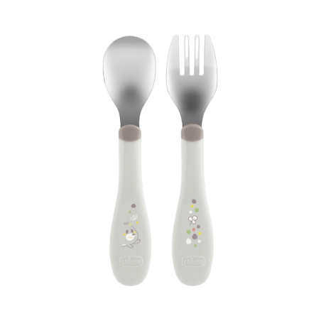 Chicco Set Cubiertos de Acero Inoxidable 18m+ Gris