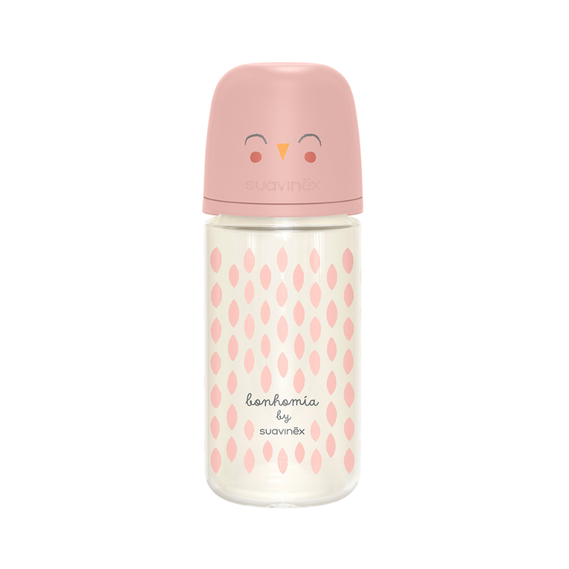 Suavinex Premium Bonhomia Biberão Vidro 3m+ M 240ml Rosa