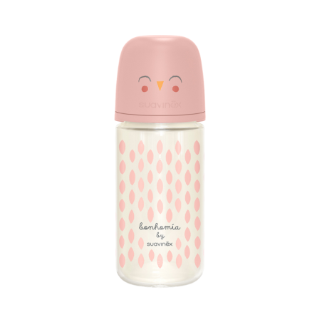 Suavinex Premium Bonhomia Biberón Vidrio 3m+ M 240ml Rosa