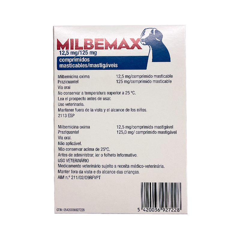 Milbemax Perro +5kg 12,5/125mg 2 comprimidos masticables