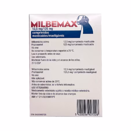 Milbemax Perro +5kg 12,5/125mg 2 comprimidos masticables