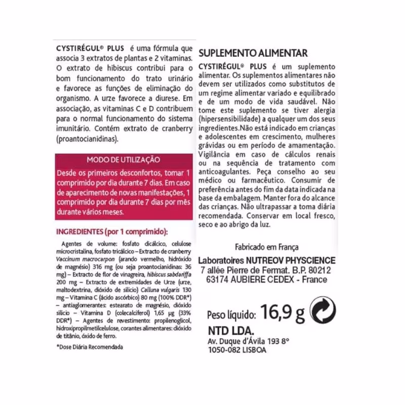 Nutreov Cys-Régul Plus Conforto Urinário 15 comprimidos