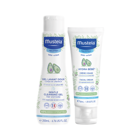 Mustela Gentle Cleansing Gel + Hydra Face Cream + Towel Pack